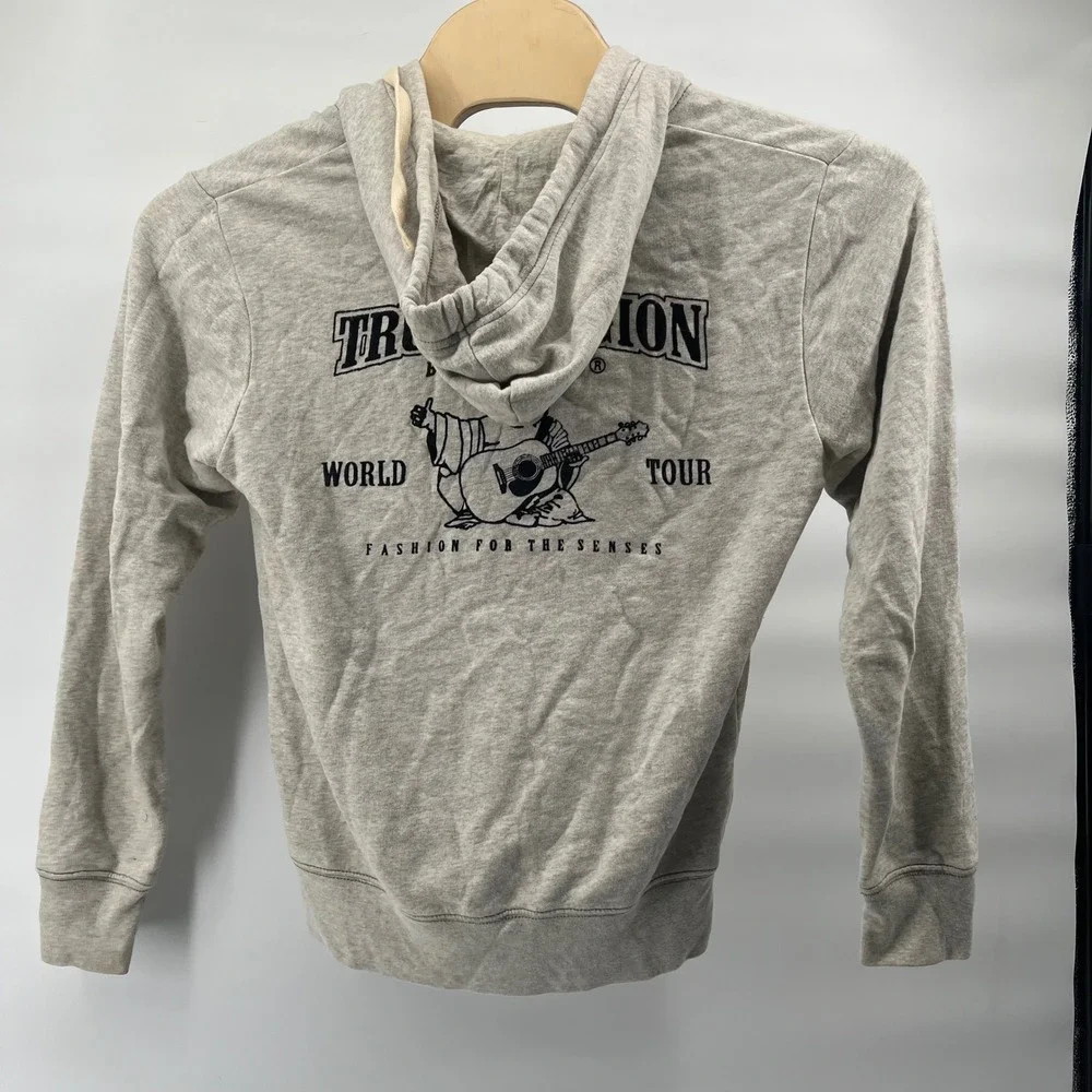True Religion Mens Heather Gray Buddha World‎ Tour Full Zip Hoodie Sweatshirt S